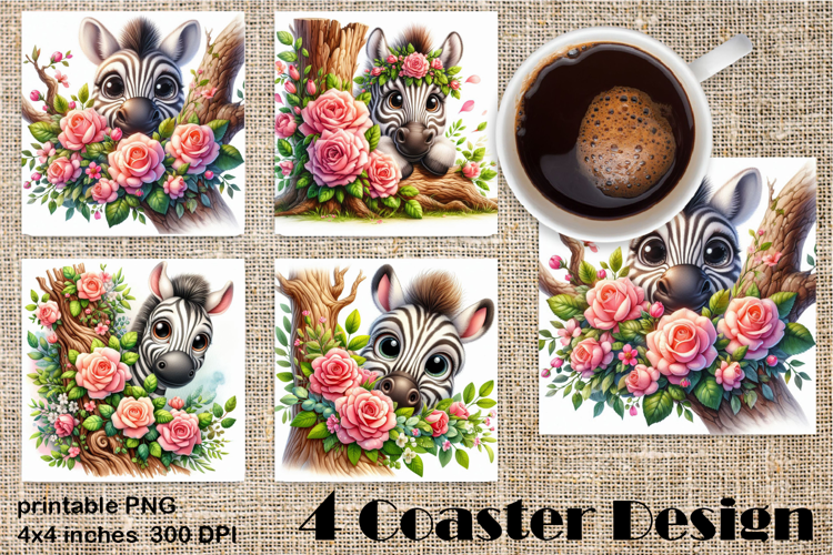 Funny africa animal Coaster Sublimation |Zebra in roses