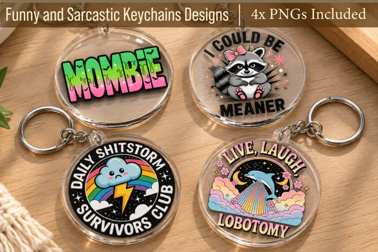 4x Funny and Sarcastic Keychains PNG