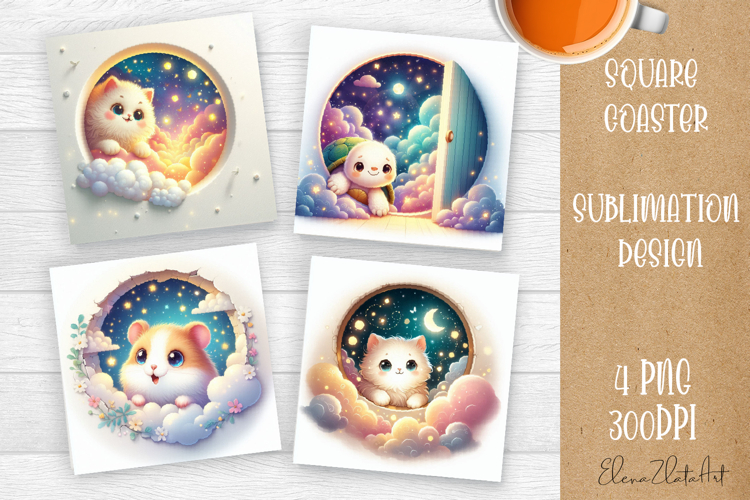 Funny animal night clouds coaster design