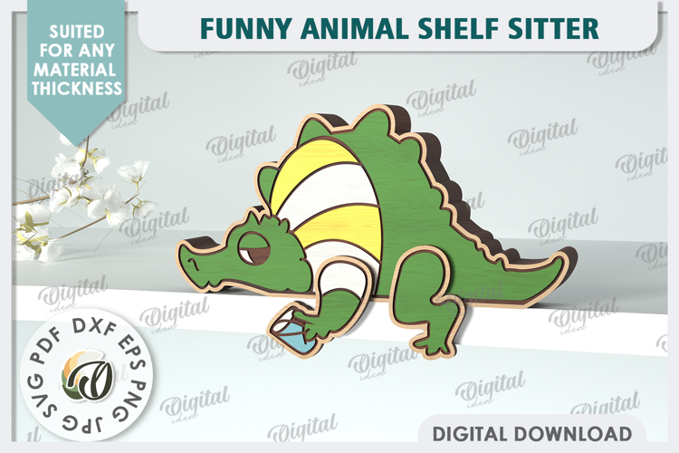 Crocodile Funny Decor Laser Cut. Cute Animal. Shelf Sitter