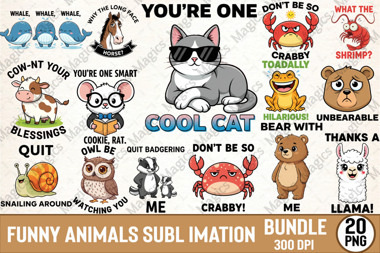 Funny Animals Quote Sublimation Bundle, Funny PNG Designs