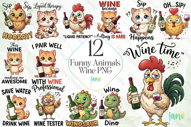 Funny Animals Wine Clipart PNG Clipart