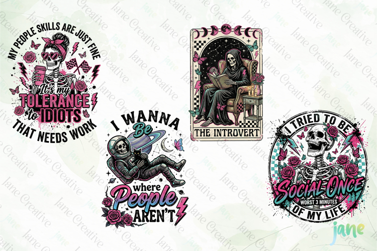 Funny Antisocial skulls PNG