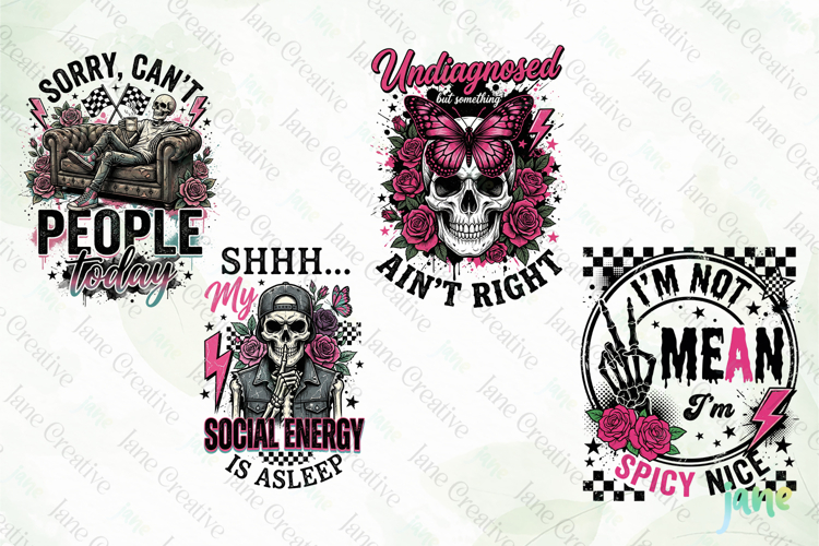 Funny Antisocial skulls PNG