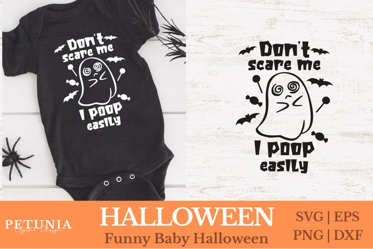 Funny baby Halloween cut file being used as a baby Halloween Onesie print