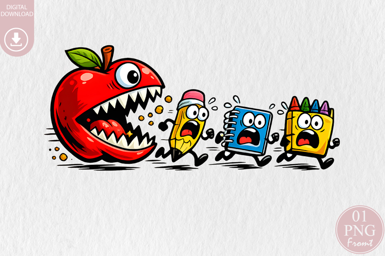 Funny Back to School PNG, Monster Apple Sublimation