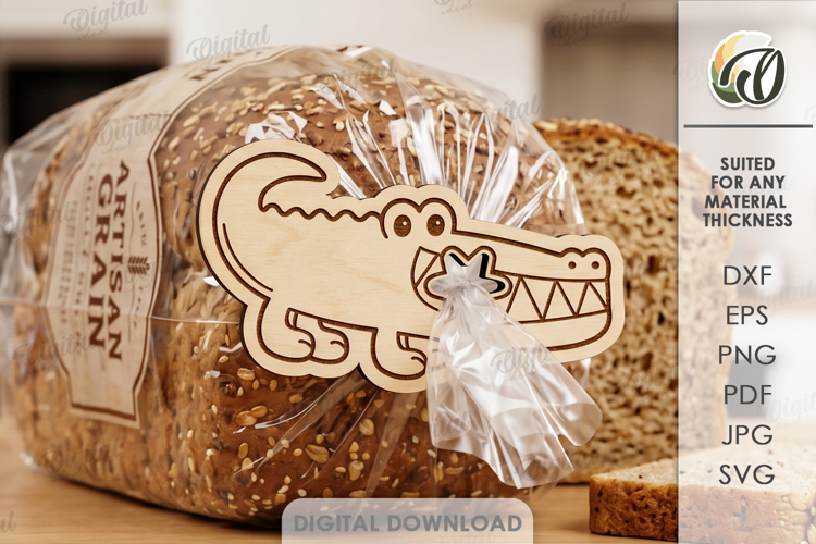 Funny Bread Bag Clip Laser Cut. Bag Clamp. Crocodile SVG