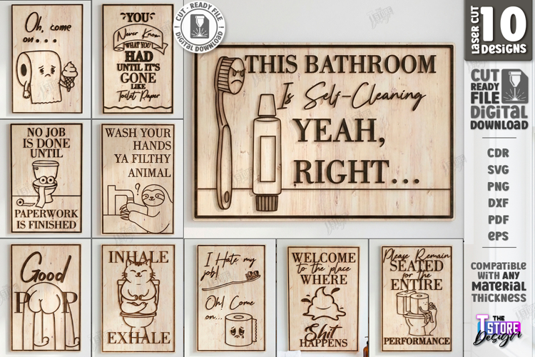 Funny Bathroom Wall Art Laser Cut Bundle | Sarcastic Signs