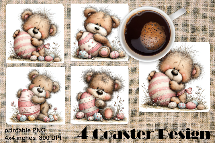 Happy Easter Square Coaster Sublimation. Funny bear
