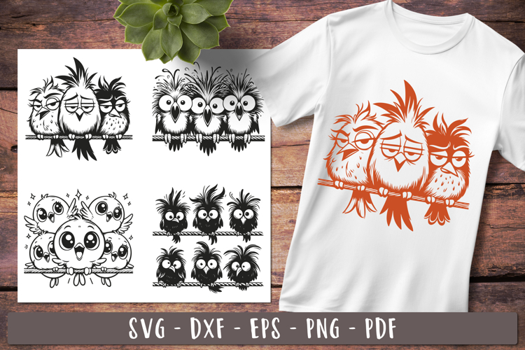 Funny birds svg | Crazy Whimsical birds on a wire
