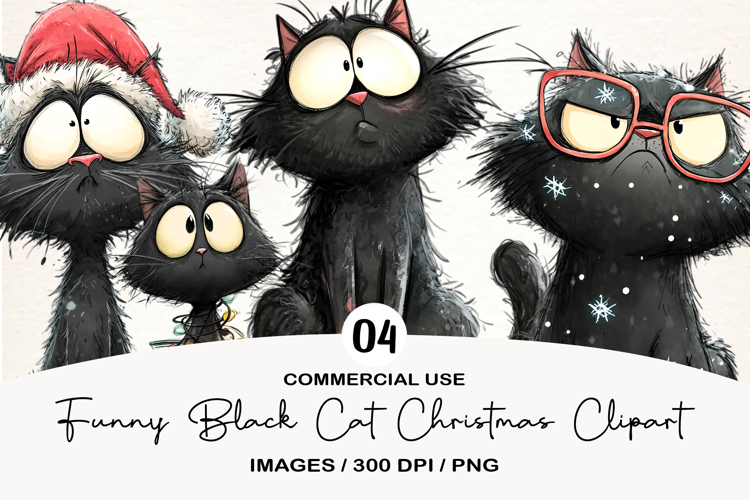Funny Black Cat Christmas Clipart