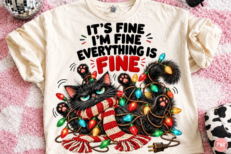 Funny Black Cat Christmas Lights Png example image 1