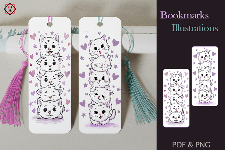 Funny bookmarks/illustrations with cats and puppies