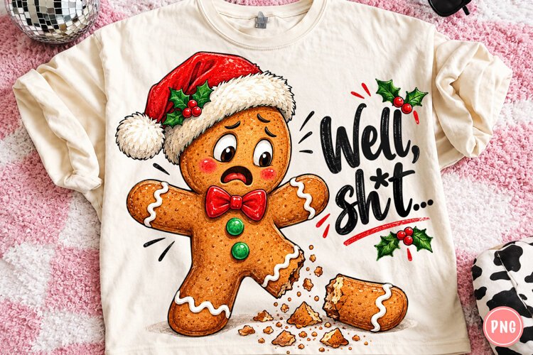 Funny Broken Gingerbread Man Christmas PNG example image 1