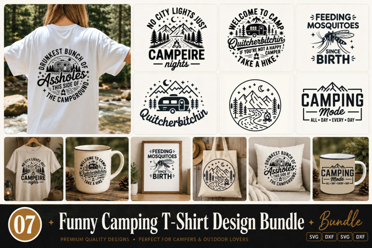 Funny Camping T-Shirt Design Bundle