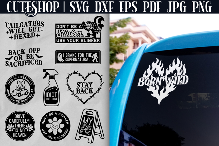 10 Funny Car Decals SVG Bundle - Car Stickers SVG