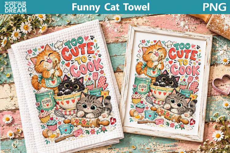 Funny Baking Cat Quote | Kitchen Towel Sublimation example image 1