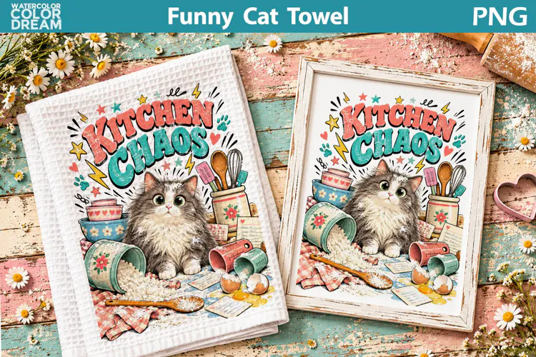 Kitchen Chaos Cat Quote | Funny Towel Sublimation Art