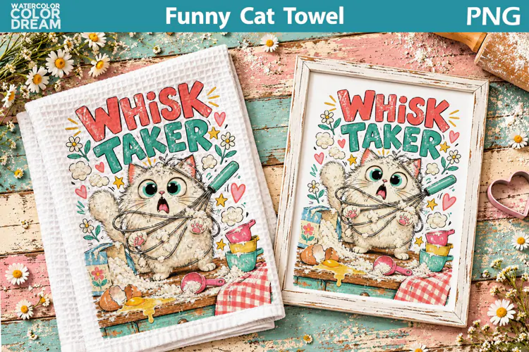 Kitchen Chaos Cat Quote | Funny Towel Sublimation Art