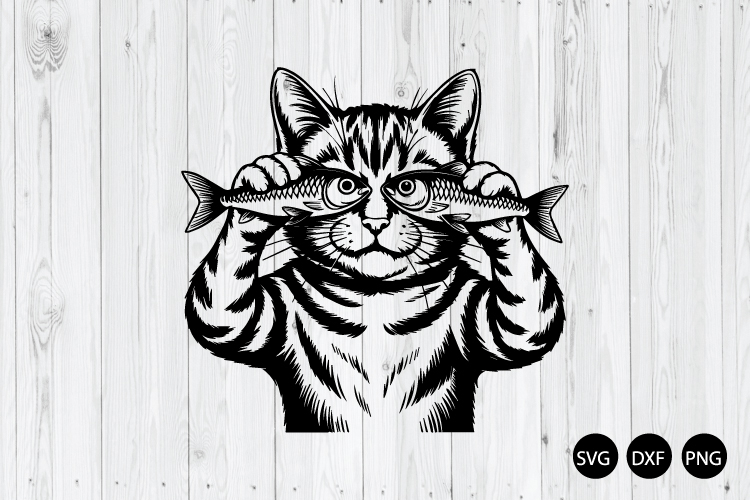 Cat with Fish Eyes SVG, Funny Cat SVG, Funny Kitty SVG