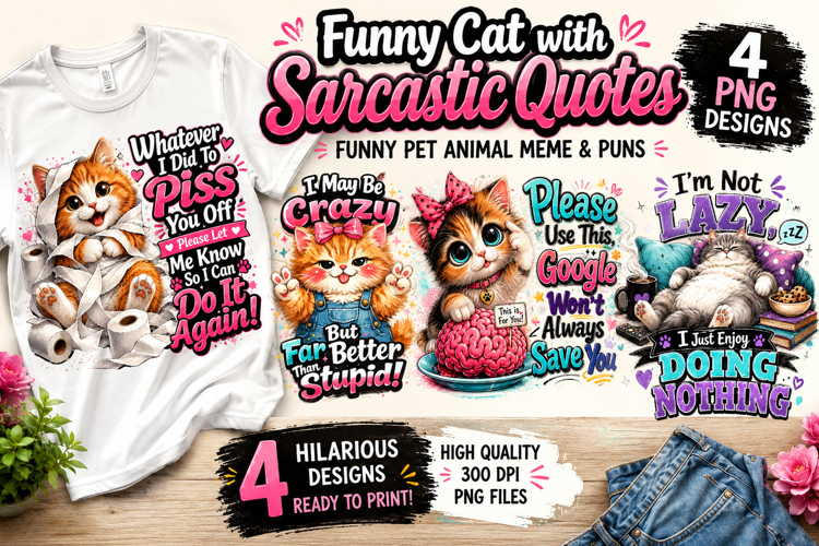 Funny Cat with Sarcastic Quotes, Funny Pet Animal Meme, Puns