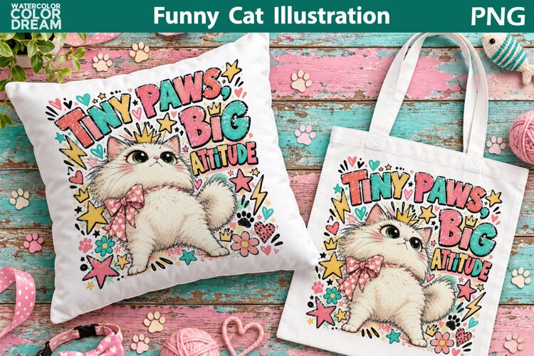Cute Fluffy Kitten Tote Bag | Funny Cat Pillow Sublimation example image 1