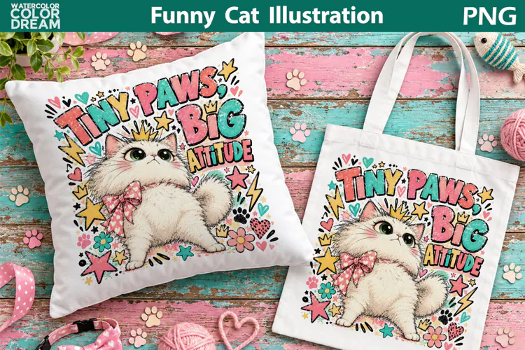 Cute Fluffy Kitten Tote Bag | Funny Cat Pillow Sublimation