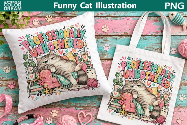 Funny Lazy Cat Clipart | Unbothered Cat Sublimation example image 1