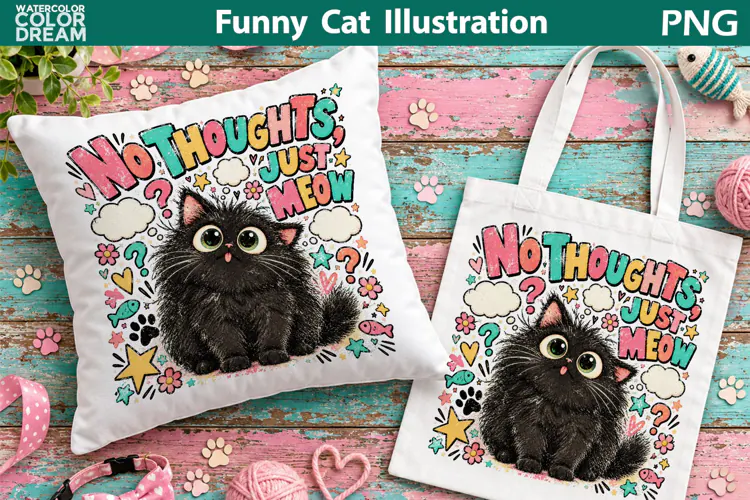 Funny Black Cat Clipart | Just Meow Cat Sublimation