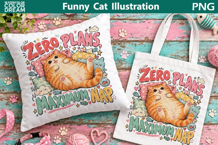 Funny Lazy Cat Clipart | Zero Plans Maximum Nap Sublimation example image 1
