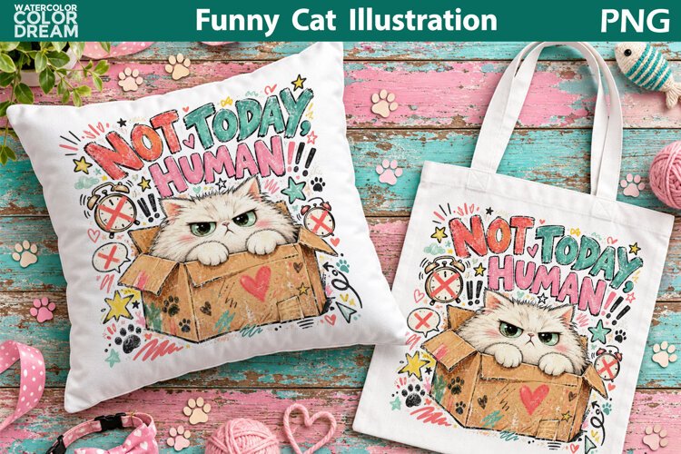 Not Today Human | Funny Grumpy Cat Sublimation example image 1