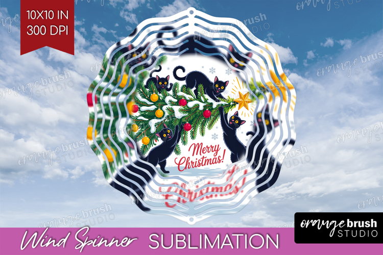Funny Cats Xmas Wind Spinner Sublimation PNG Christmas Round