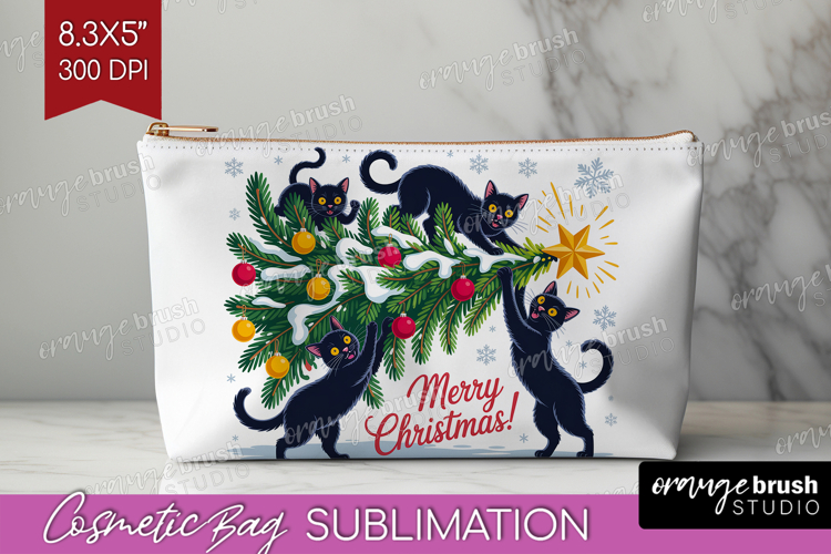 Funny Cats Xmas Cosmetic Bag Christmas Makeup Bag PNG