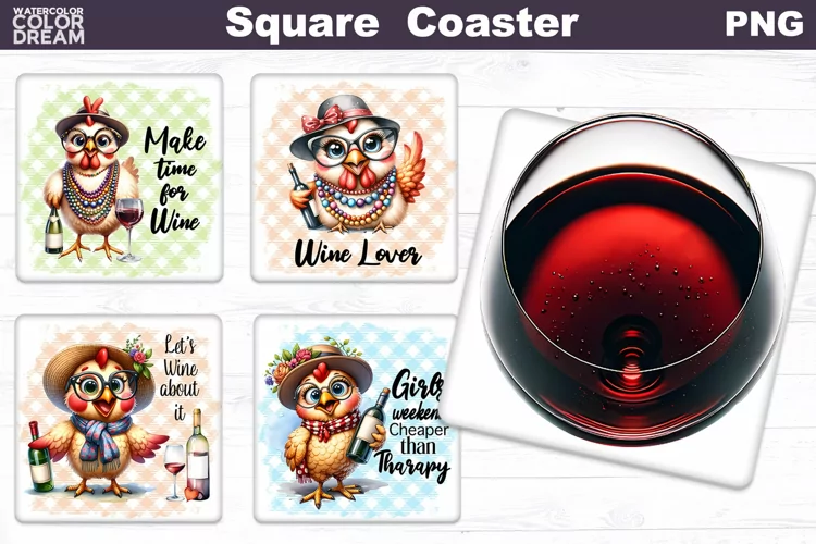 Funny Chicken Square Coaster | Wine Quote Square Coaster