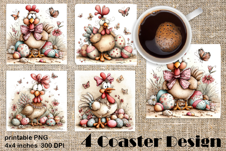 Happy Easter Square Coaster Sublimation. Funny chicken example image 1