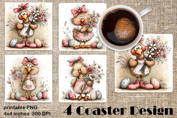 Happy Easter Square Coaster Sublimation. Funny chicken example image 1