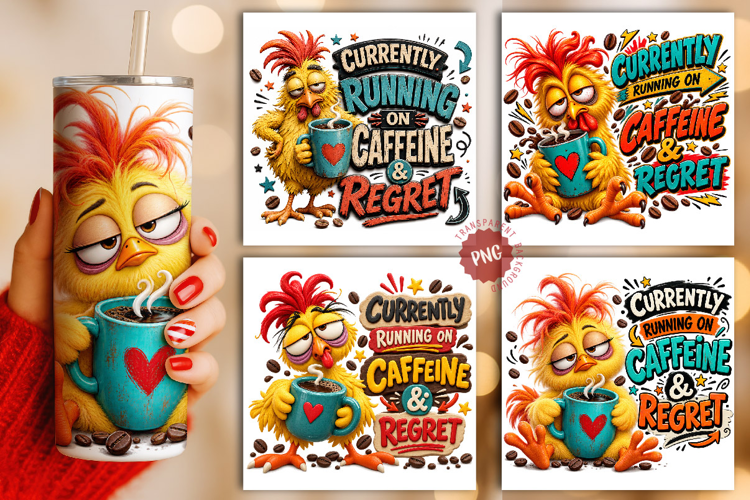 Funny Chicken Tumbler Wrap, Coffee Addict PNG