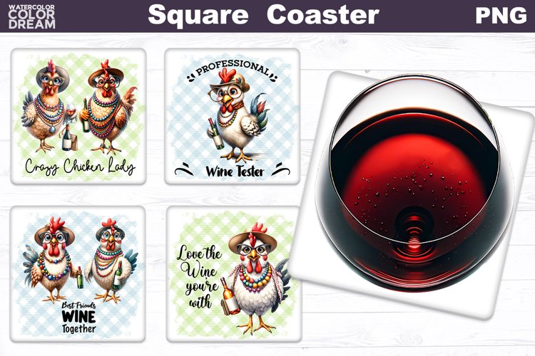 Funny Chicken Square Coaster | Wine Quote Square Coaster example image 1