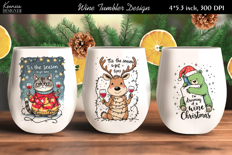 Funny Cozy Christmas Wine Tumbler Sublimation|Reindeer|Bear