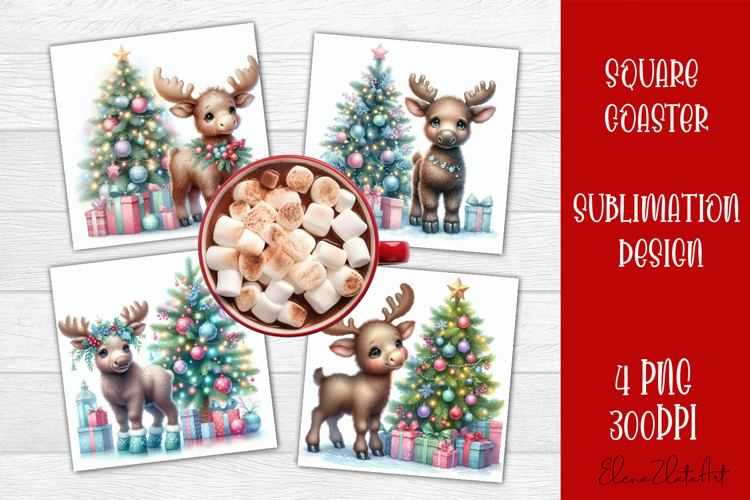 Funny Christmas Coaster Design | animal Square Coaster