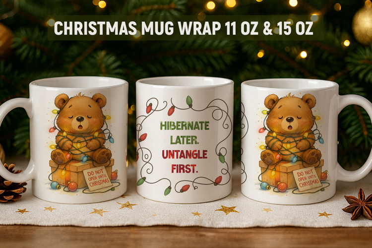 Funny christmas bear mug wrap, festive christmas mug wrap