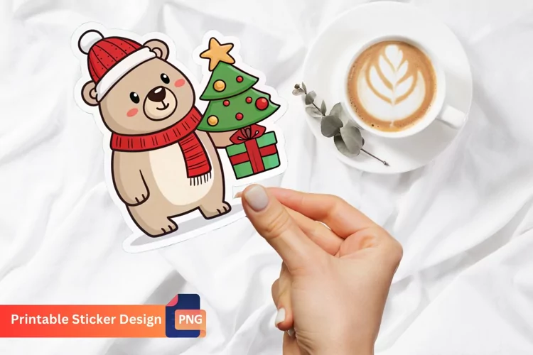 Funny Christmas Bear Sticker, Christmas Animal Sticker