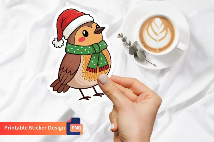 Funny Christmas Bird Sticker, Christmas Bird Art