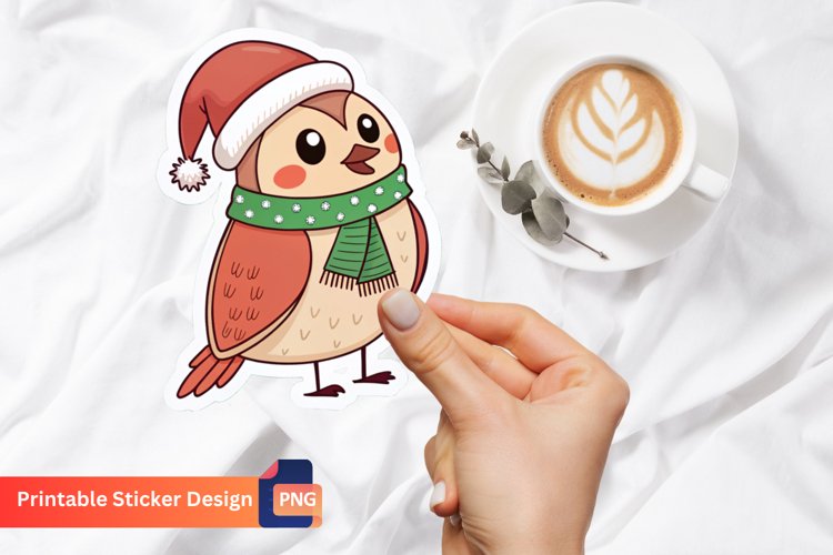 Funny Christmas Bird Sticker, Christmas Bird Art example image 1