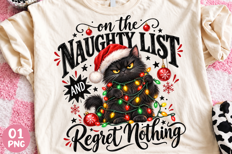 Funny Christmas Black Cat PNG