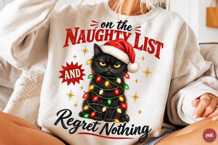 Funny Christmas Black Cat PNG