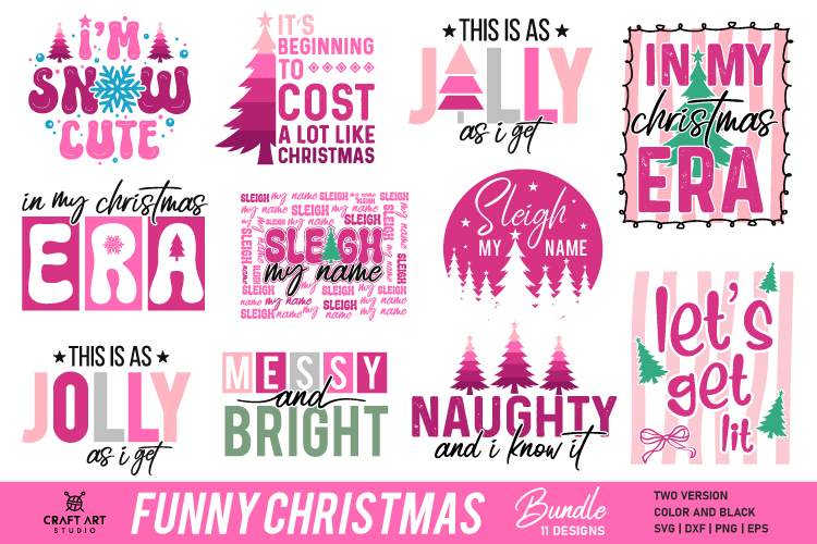 Funny Christmas SVG Bundle | Pink Christmas Quotes SVG