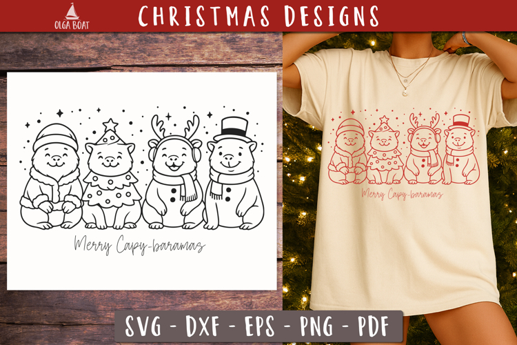 Funny Christmas capybara SVG design Merry Capy baramas