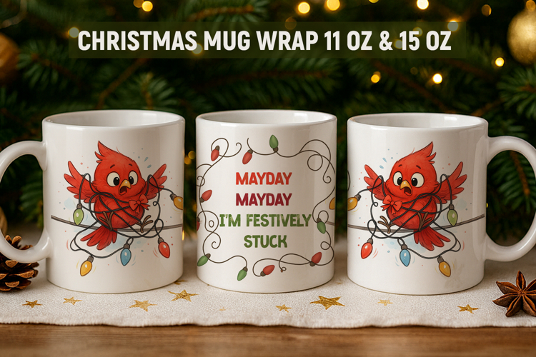 Funny Christmas Mug Wrap, Cardinal mug wrap design