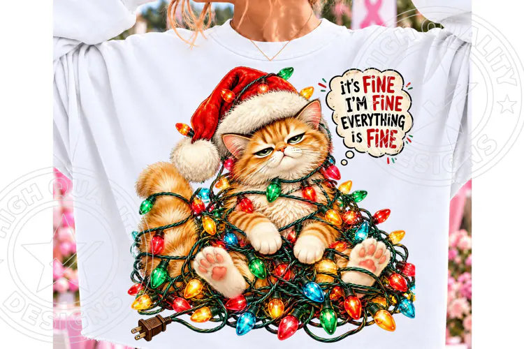 It’s Fine I’m Fine Everything Is Fine Christmas Cat PNG